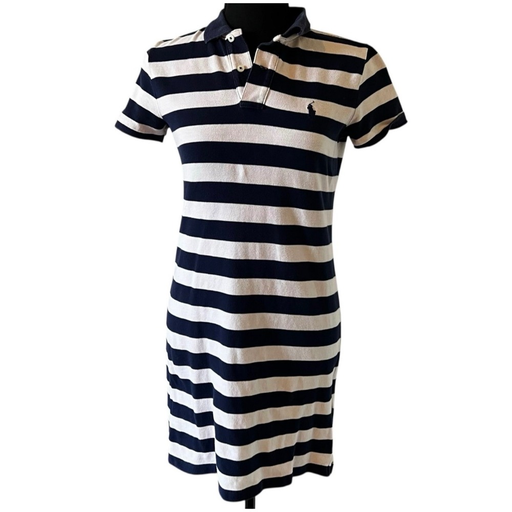 Polo Ralph Lauren The Mesh Mini Dress Navy White Striped Cotton XS TP